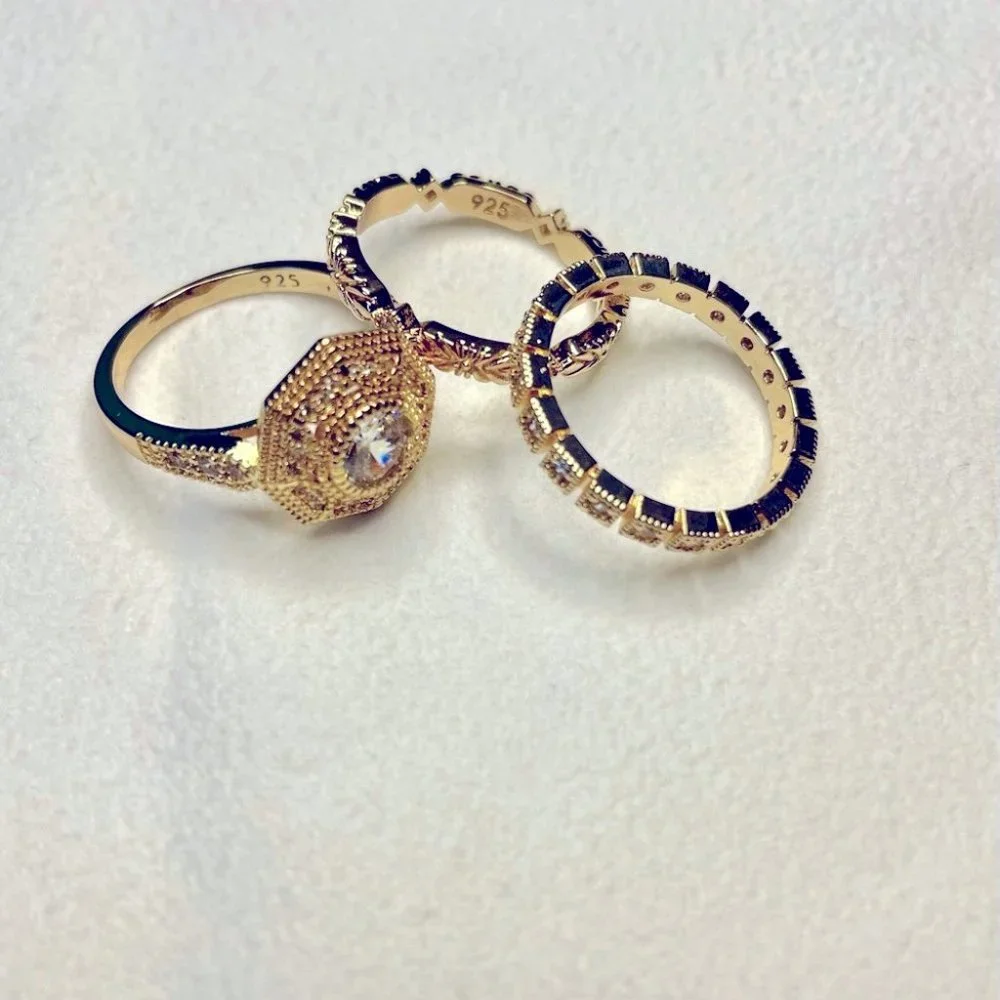 New Gorgeous Bridgerton Era Look 18k Gold Over Sterling Silver Diamond 3pc Set